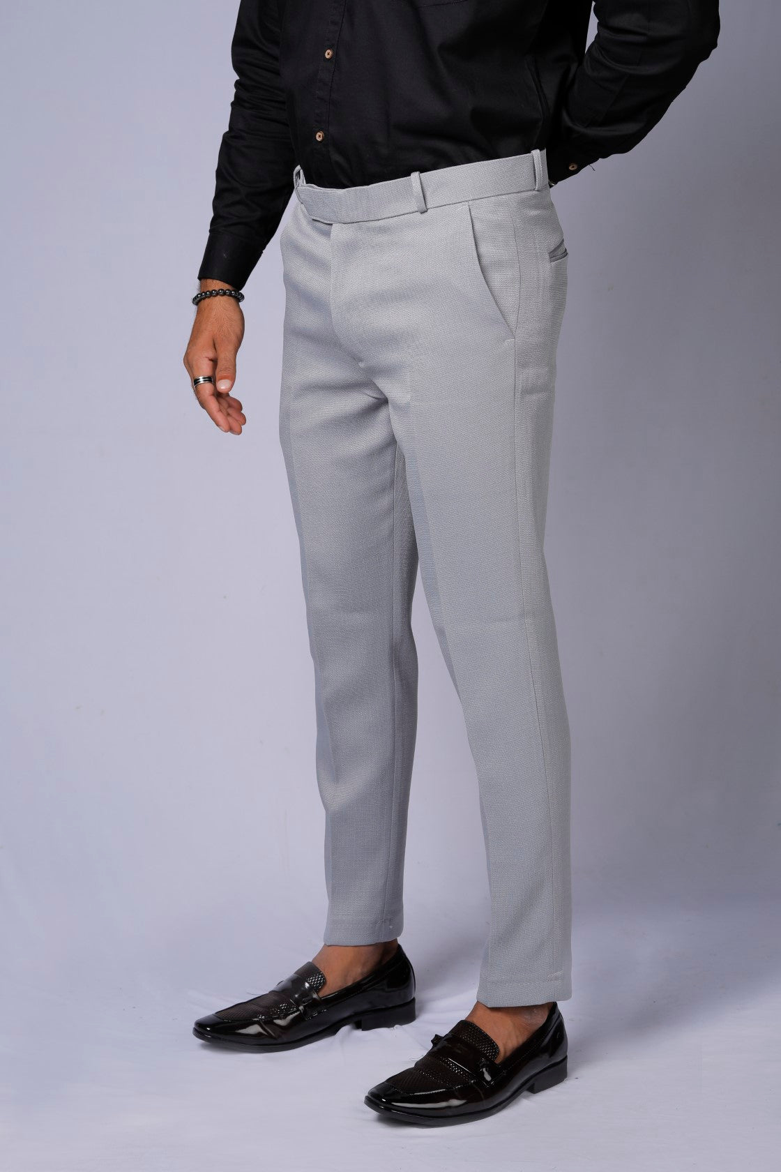Formal/Casual Wear, Linen Texture Smart Fit Pant Light Grey
