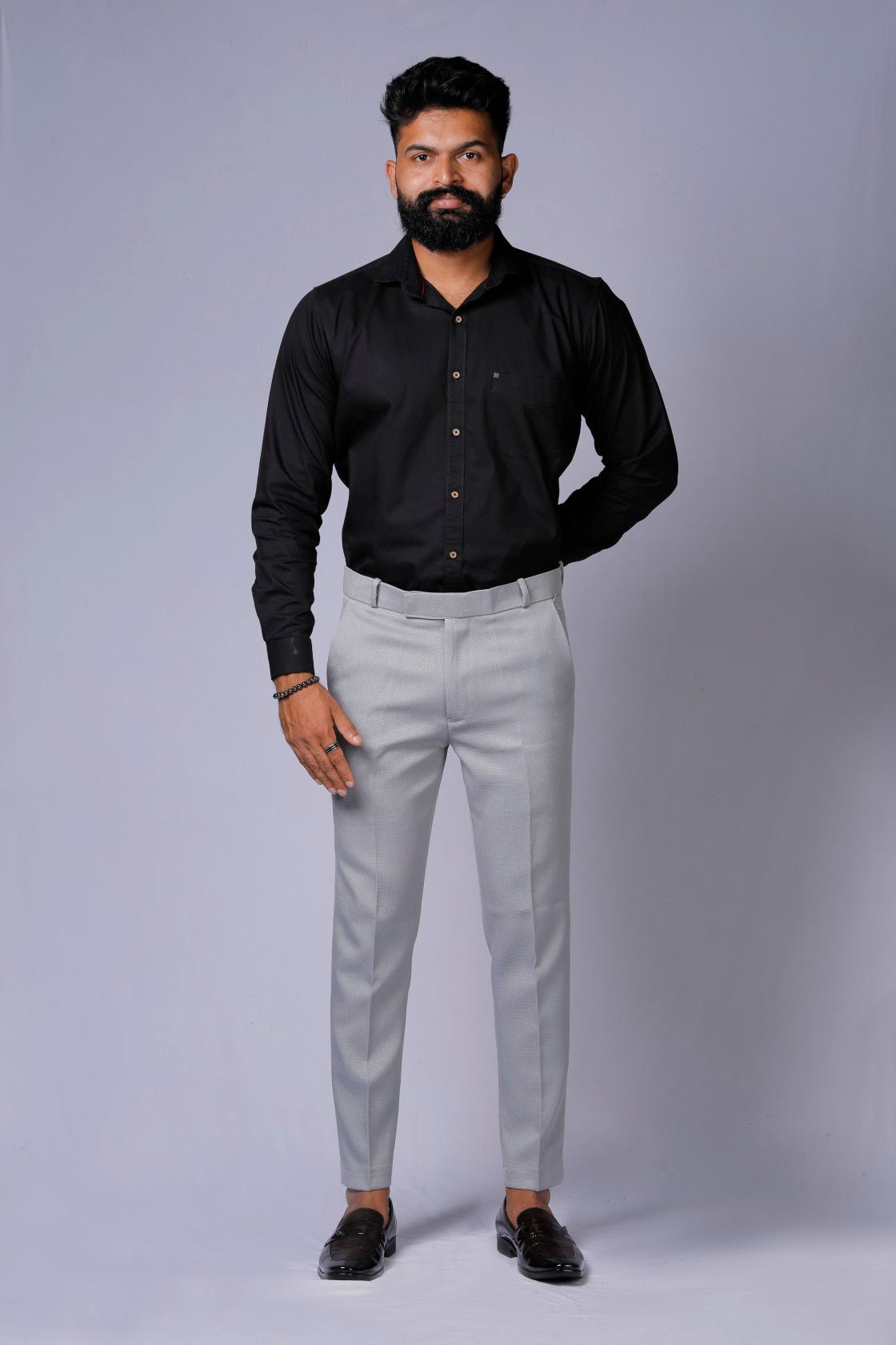 Formal/Casual Wear, Linen Texture Smart Fit Pant Light Grey
