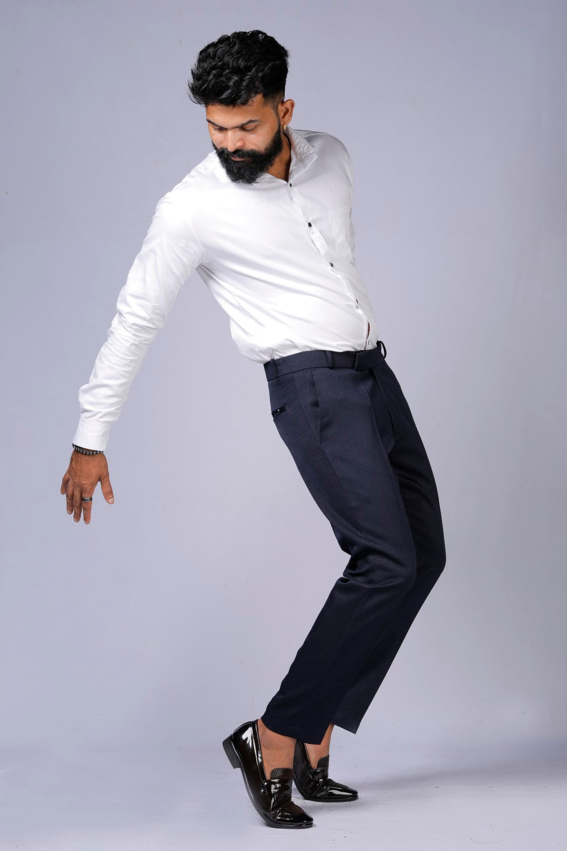 Formal/Casual Wear, Linen Texture Smart Fit Pant Navy Blue